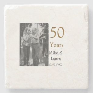 Happy 50th anniversary add couple name date weddin stone coaster