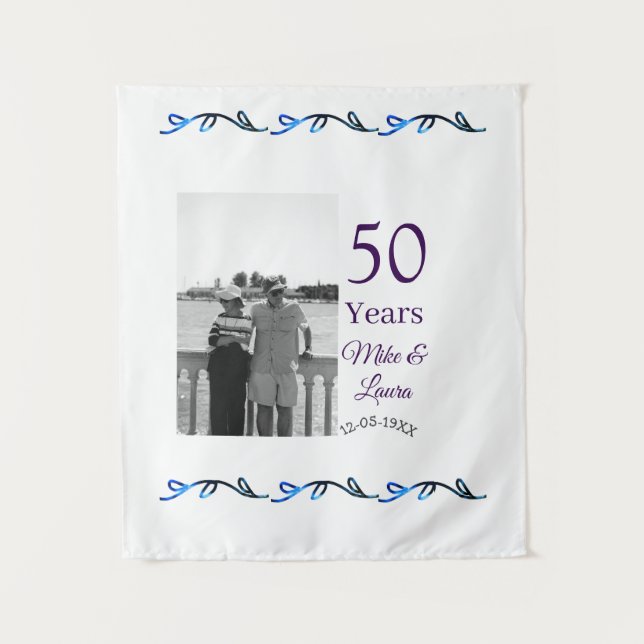 Happy 50th anniversary add couple name date weddin tapestry (Front)