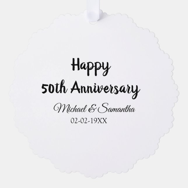 Happy 50th anniversary add couple name date weddin tree decoration card (Front)