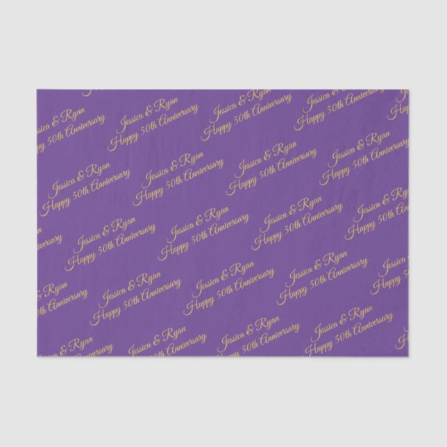 Happy 50th Anniversary DIY Names/Year, Gold Script Tissue Paper (Front)