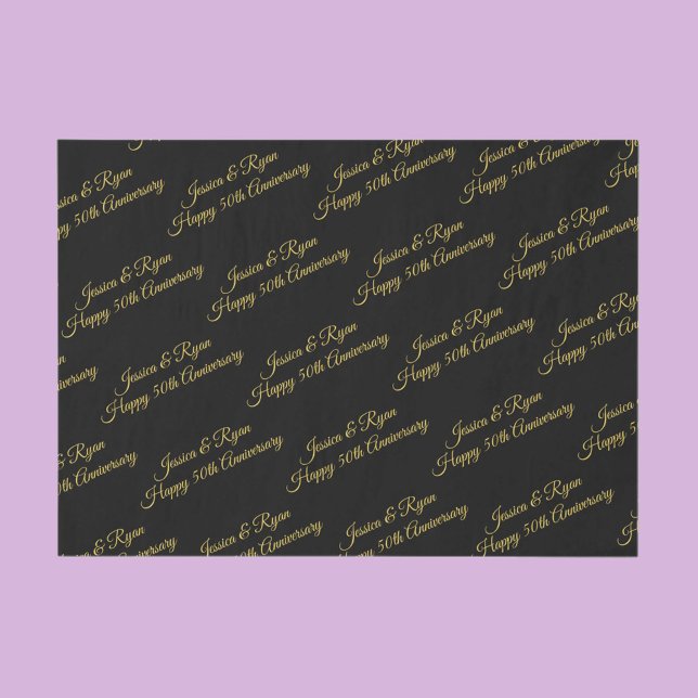 Happy 50th Anniversary DIY Names/Year, Gold Script Tissue Paper (Creator Uploaded)