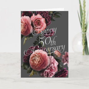 Happy 50th  Anniversary-Elegant Floral Anniversary Card
