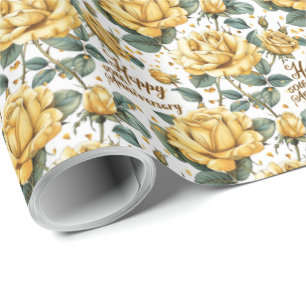 Happy 50th Anniversary Gift Wrap Yellow Roses