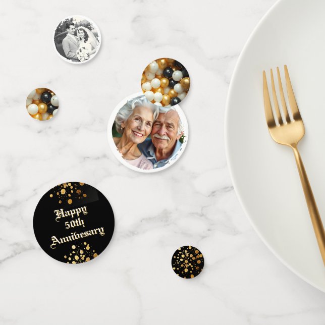 Happy 50th Anniversary Gold and Black Personalised Confetti (Group)