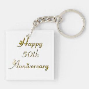 Happy 50th Anniversary Gold Font Key Ring