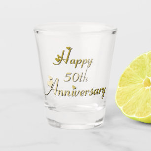 Happy 50th Anniversary Gold Font Shot Glass