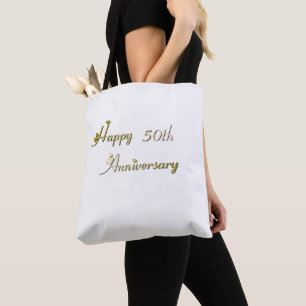 Happy 50th Anniversary Gold Font Tote Bag