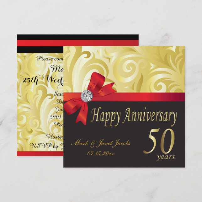 Happy 50th Anniversary | Gold Swirls Invitation (Front/Back)
