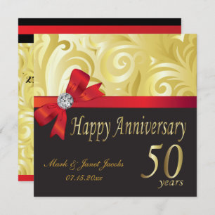 Happy 50th Anniversary   Gold Swirls Invitation