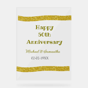 Happy 50th anniversary golden glitter border gray  acrylic sign