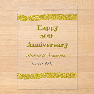 Happy 50th anniversary golden glitter border grey acrylic invitations