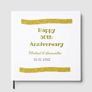 Happy 50th anniversary golden glitter border grey  guest book