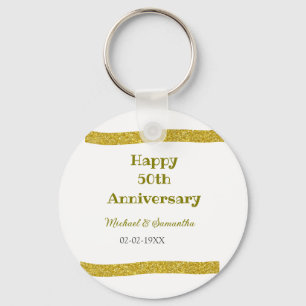 Happy 50th anniversary golden glitter border grey  key ring
