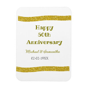 Happy 50th anniversary golden glitter border grey magnet