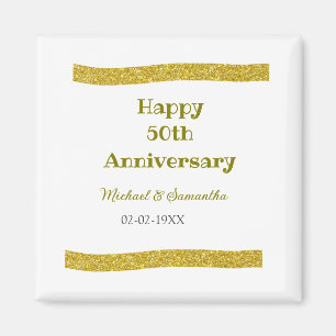 Happy 50th anniversary golden glitter border grey magnet