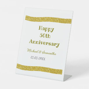 Happy 50th anniversary golden glitter border grey pedestal sign