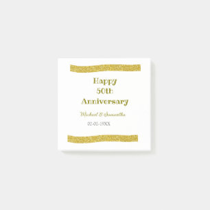 Happy 50th anniversary golden glitter border grey post-it notes