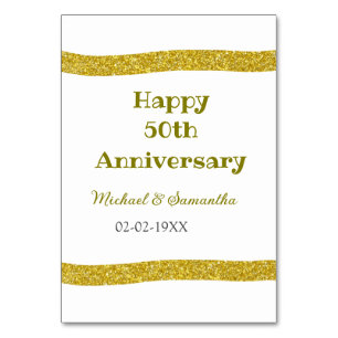 Happy 50th anniversary golden glitter border grey  table number