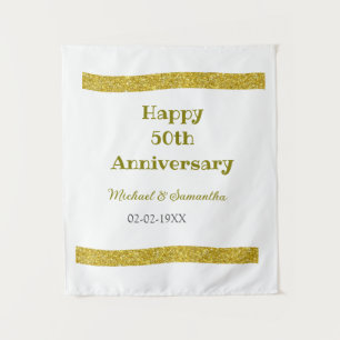 Happy 50th anniversary golden glitter border grey  tapestry