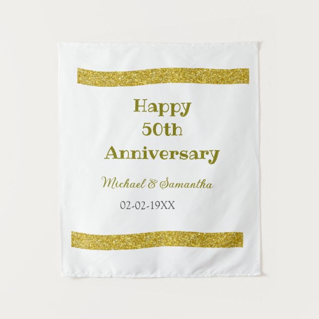 Happy 50th anniversary golden glitter border grey  tapestry (Front)