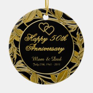 Happy 50th Anniversary Golden Leaves DBL Sided Ceramic Ornament