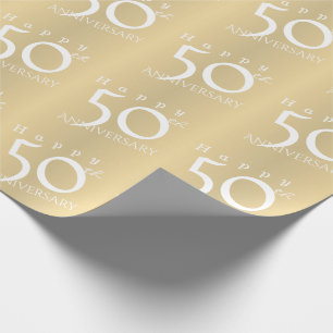 "Happy 50th Anniversary" Matte Gold Colour Wrapping Paper