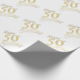 "Happy 50th Anniversary" Matte White Wrapping Paper