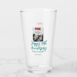 Happy 50th anniversary photo turquoise bow name da glass