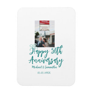 Happy 50th anniversary photo turquoise bow name da magnet