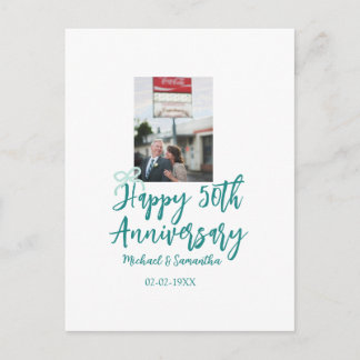Happy 50th anniversary photo turquoise bow name da postcard