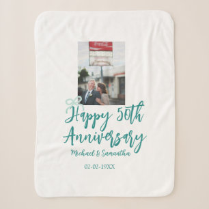 Happy 50th anniversary photo turquoise bow name da sherpa blanket