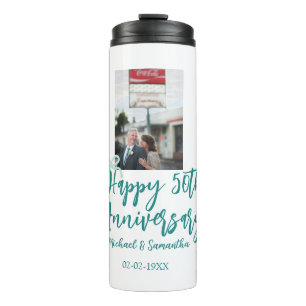 Happy 50th anniversary photo turquoise bow name da thermal tumbler