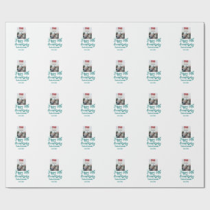 Happy 50th anniversary photo turquoise bow name da wrapping paper