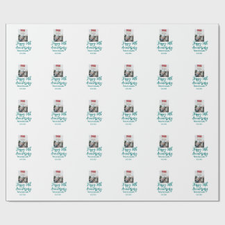 Happy 50th anniversary photo turquoise bow name da wrapping paper