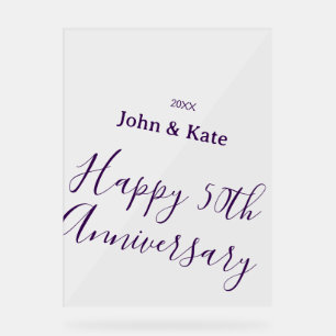 Happy 50th anniversary purple name year simple  acrylic sign