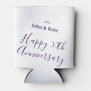 Happy 50th anniversary purple name year simple can cooler