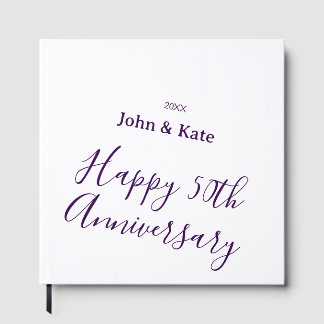 Happy 50th anniversary purple name year simple  guest book