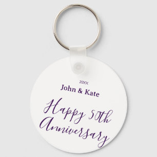 Happy 50th anniversary purple name year simple key ring