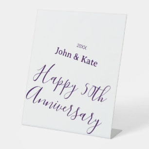 Happy 50th anniversary purple name year simple pedestal sign