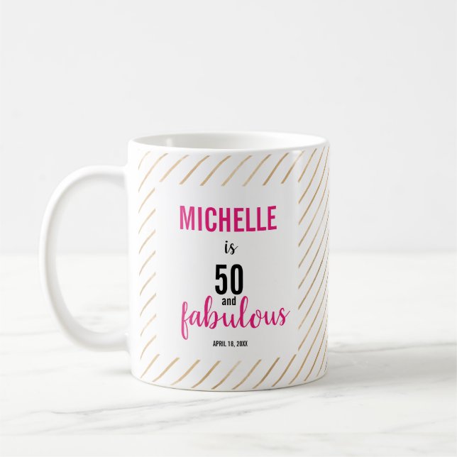 Happy 50th Birthday 50 & fabulous Typography chic Coffee Mug (Left)