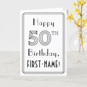 Happy 50th Birthday, Art Deco Style w/ Custom Name Card