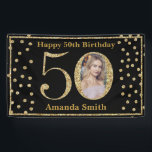 Happy 50th Birthday Banner Black and Gold Photo<br><div class="desc">Happy 50th Birthday Banner Black and Gold Glitter Confetti with custom photo. Printable Digital. For further customisation,  please click the "Customise it" button and use our design tool to modify this template.</div>