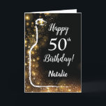 Happy 50th Birthday Black and Gold Glitter Wine Card<br><div class="desc">Happy 50th Birthday Black and Gold Glitter Wine Card with personalised name. For further customisation,  please click the "Customise it" button and use our design tool to modify this template.</div>