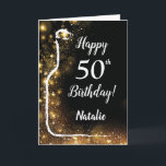 Happy 50th Birthday Black and Gold Glitter Wine Card<br><div class="desc">Happy 50th Birthday Black and Gold Glitter Wine Card with personalised name. For further customisation,  please click the "Customise it" button and use our design tool to modify this template.</div>