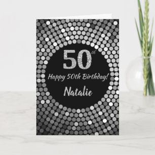 Happy 50th Birthday Black and Silver Glitter Card
