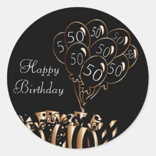 Happy 50th Birthday   Black Balloons Classic Round Sticker