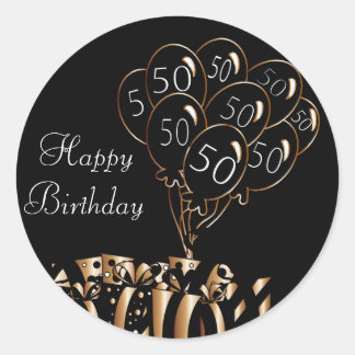 Happy 50th Birthday | Black Balloons Classic Round Sticker
