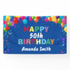 Happy 50th Birthday Colorful Balloons Blue