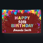 Happy 50th Birthday Colourful Balloons Burgundy Re Banner<br><div class="desc">Happy 50th Birthday Colourful Balloons Confetti Burgundy Red Banner. For further customisation,  please click the "Customise it" button and use our design tool to modify this template.</div>