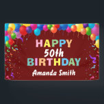 Happy 50th Birthday Colourful Balloons Burgundy Re Banner<br><div class="desc">Happy 50th Birthday Colourful Balloons Confetti Burgundy Red Banner. For further customisation,  please click the "Customise it" button and use our design tool to modify this template.</div>